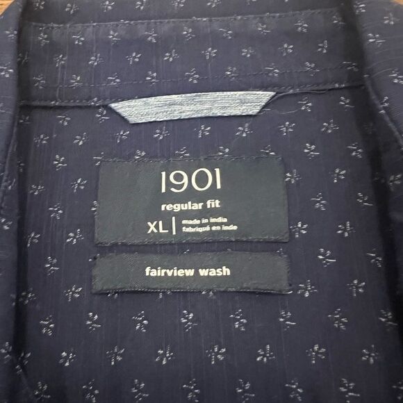 1901 Men’s Blue Fairview Wash Patterned Button Shirt - Picture 5 of 6